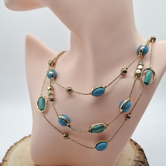 Gold and Blue Multi-Strand Necklace - Picture 1 of 3